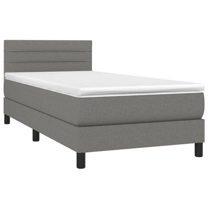 Letto a Molle Materasso e LED Grigio Scuro 100x200cm in Tessuto