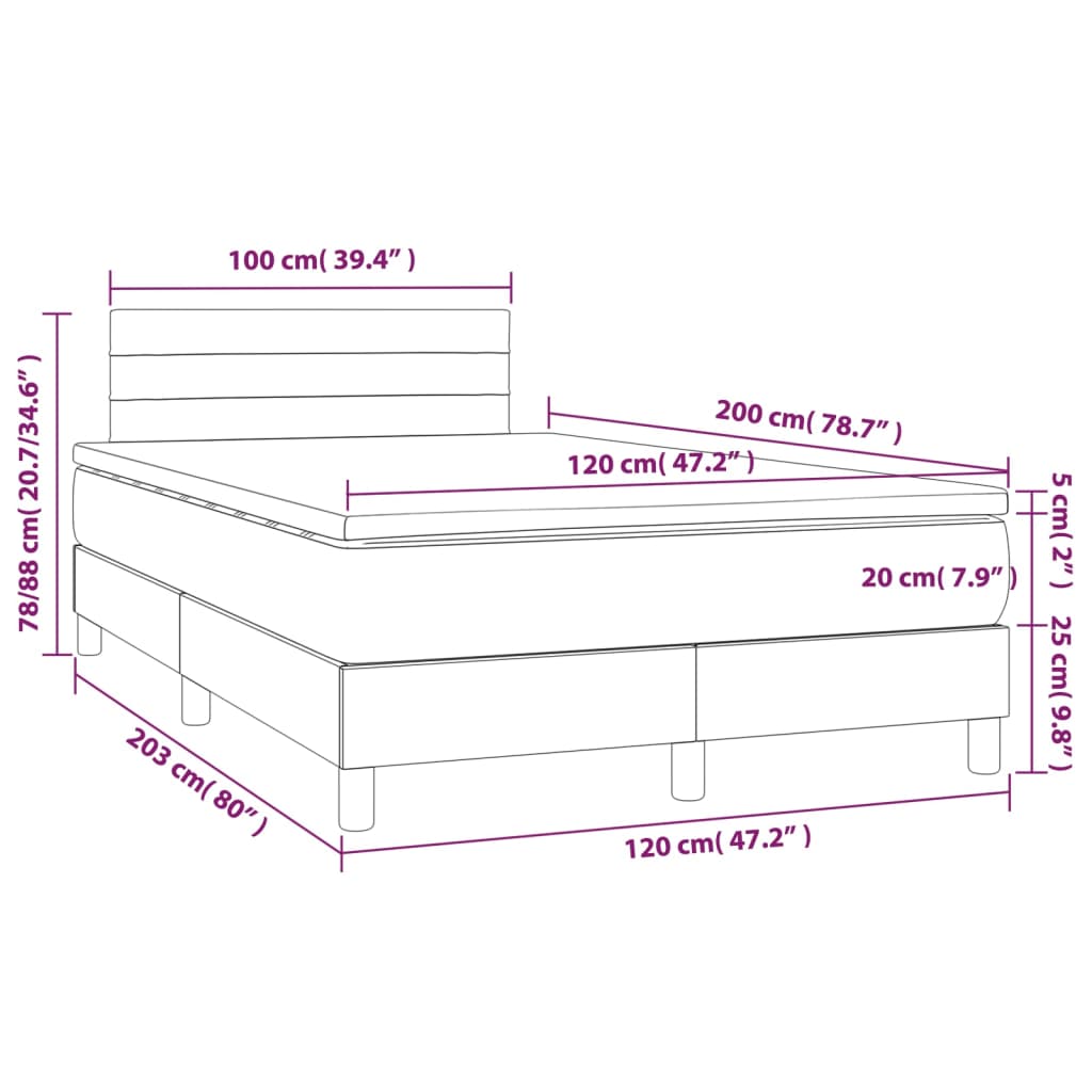 Letto a Molle con Materasso e LED Blu 120x200cm in Tessuto - homemem39