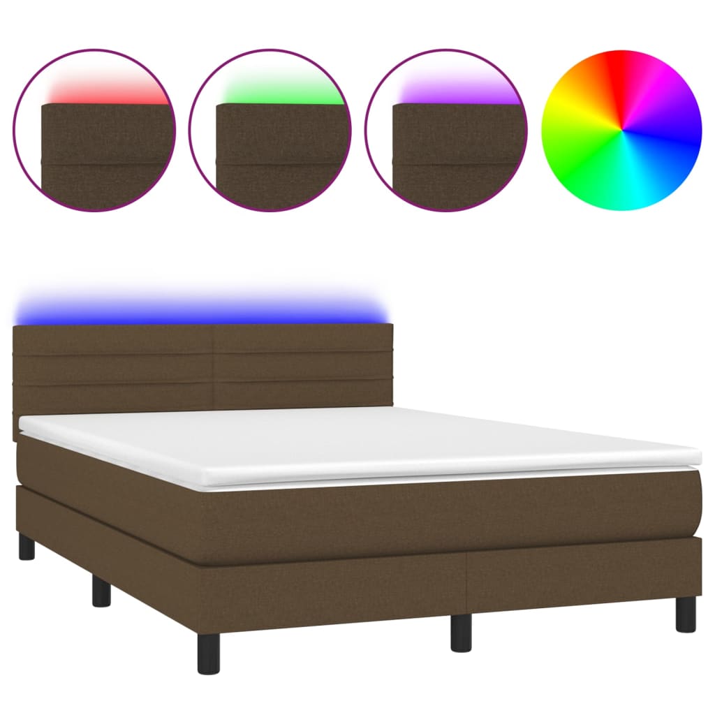 Letto a Molle Materasso e LED MarroneScuro 140x190cm in Tessuto | homemem39