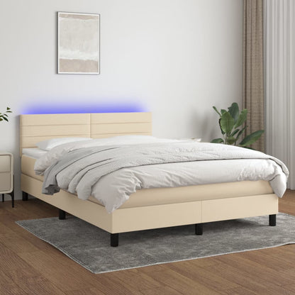 Letto a Molle con Materasso e LED Crema 140x190 cm in Tessuto - homemem39