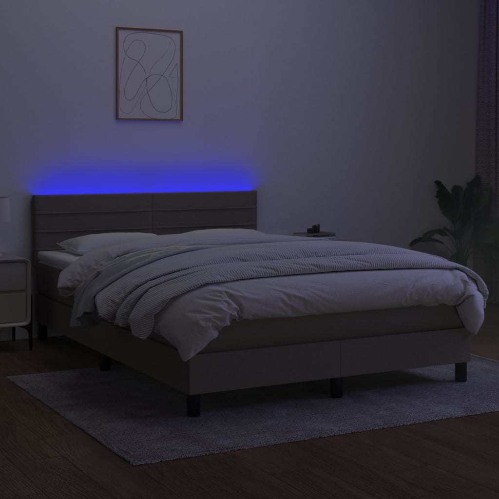 Letto a Molle con Materasso e LED Tortora 140x200 cm in Tessuto