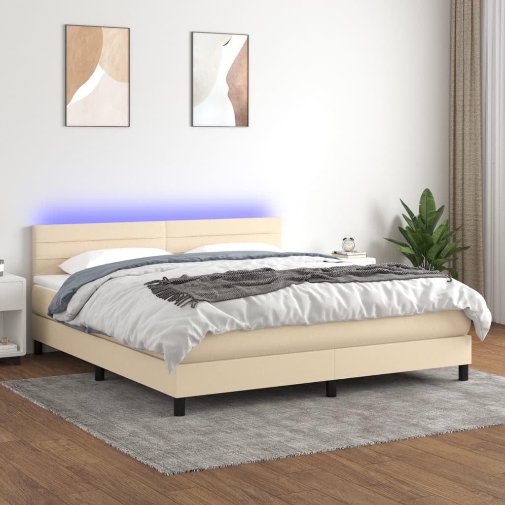 Letto a Molle con Materasso e LED Crema 160x200 cm in Tessuto - homemem39