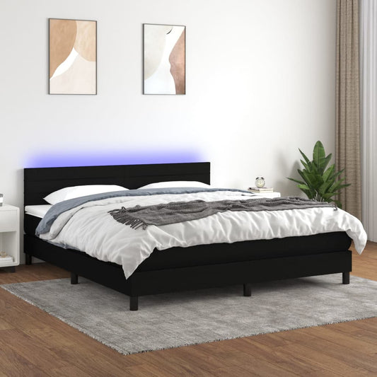 Letto a Molle con Materasso e LED Nero 180x200cm in Tessuto - homemem39