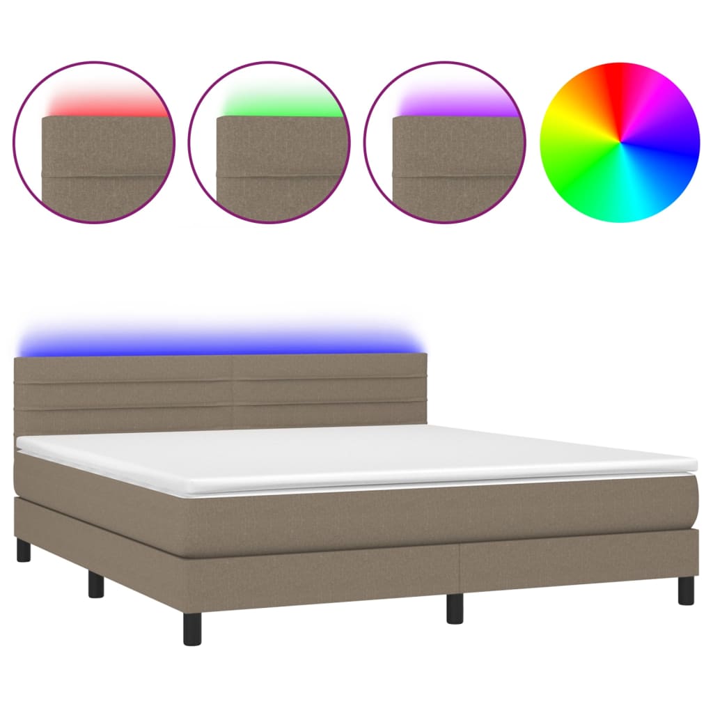 Letto a Molle con Materasso e LED Tortora 180x200 cm in Tessuto