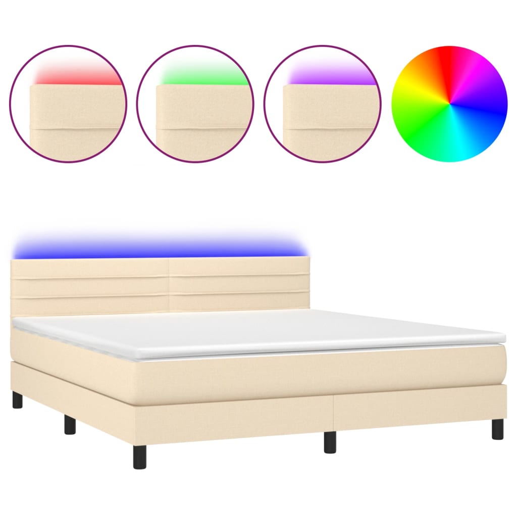 Letto a Molle con Materasso e LED Crema 180x200 cm in Tessuto - homemem39