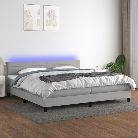 Letto a Molle Materasso e LED Grigio Chiaro 200x200 cm Tessuto - homemem39