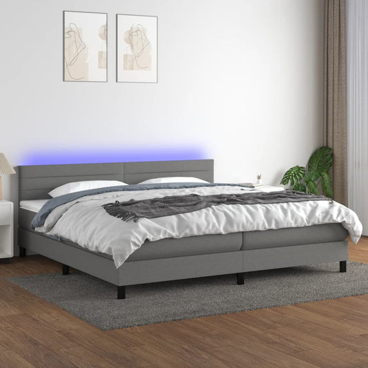 Letto a Molle Materasso e LED Grigio Scuro 200x200cm in Tessuto - homemem39