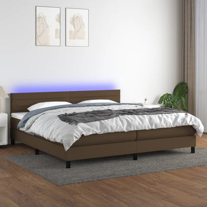 Letto a Molle Materasso e LED MarroneScuro 200x200cm in Tessuto - homemem39