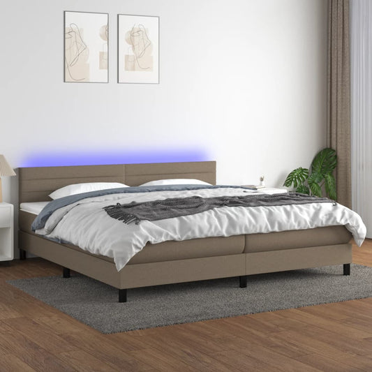 Letto a Molle Materasso e LED tortora 200x200cm in Tessuto - homemem39
