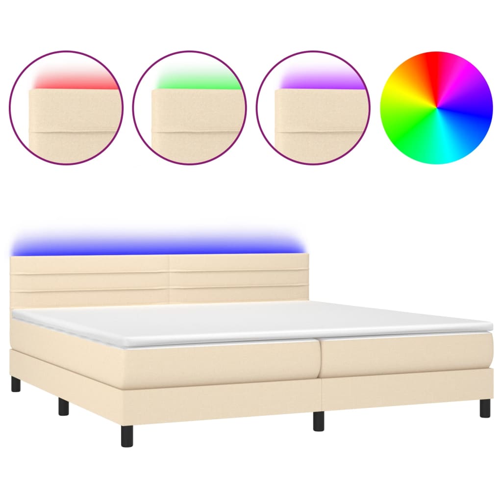 Letto a Molle Materasso e LED bianco 200x200cm in Tessuto - homemem39