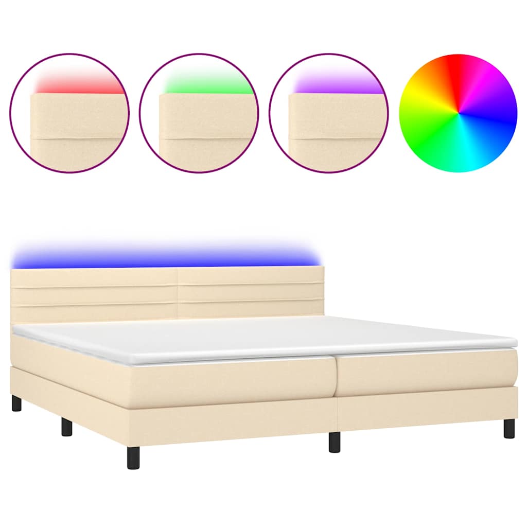 Letto a Molle Materasso e LED bianco 200x200cm in Tessuto