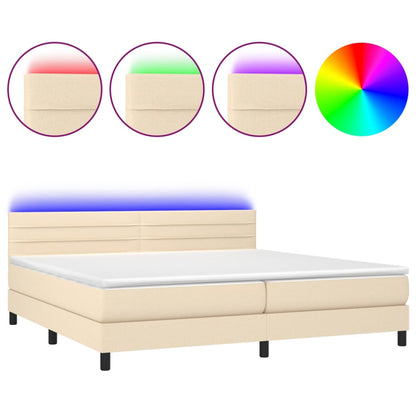 Letto a Molle Materasso e LED bianco 200x200cm in Tessuto