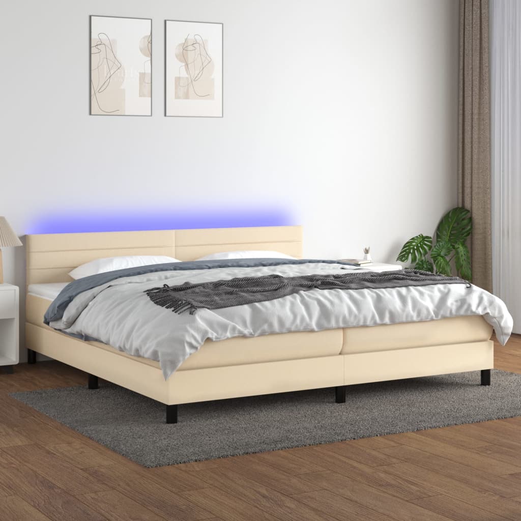 Letto a Molle Materasso e LED bianco 200x200cm in Tessuto - homemem39