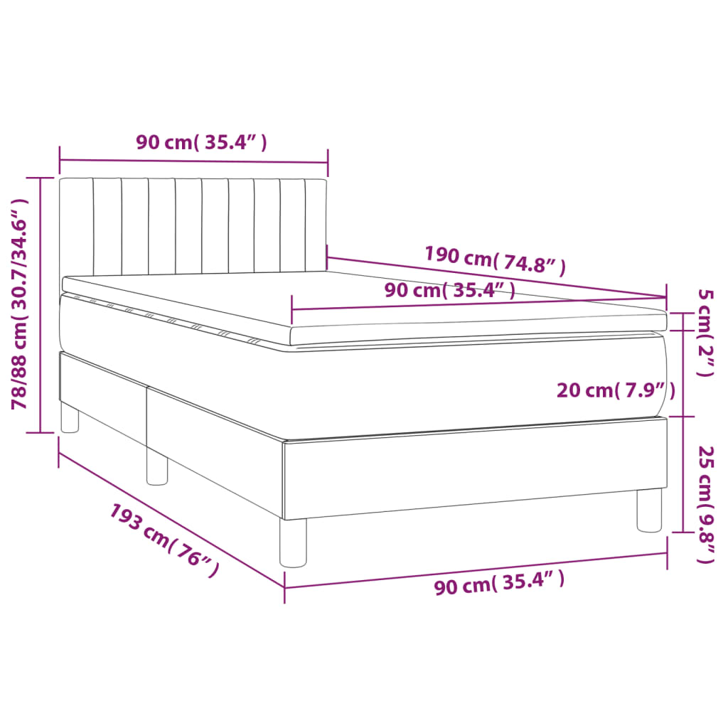 Letto a Molle Materasso e LED Marrone Scuro 90x190cm in Tessuto - homemem39