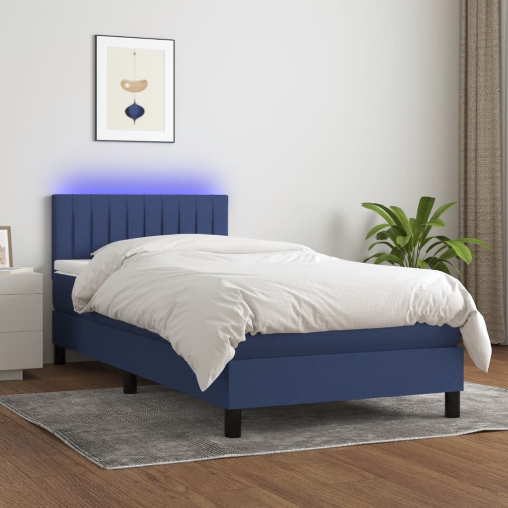 Letto a Molle con Materasso e LED Blu 90x190 cm in Tessuto | homemem39