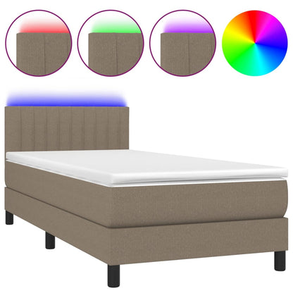 Letto a Molle con Materasso e LED Tortora 90x200 cm in Tessuto - homemem39