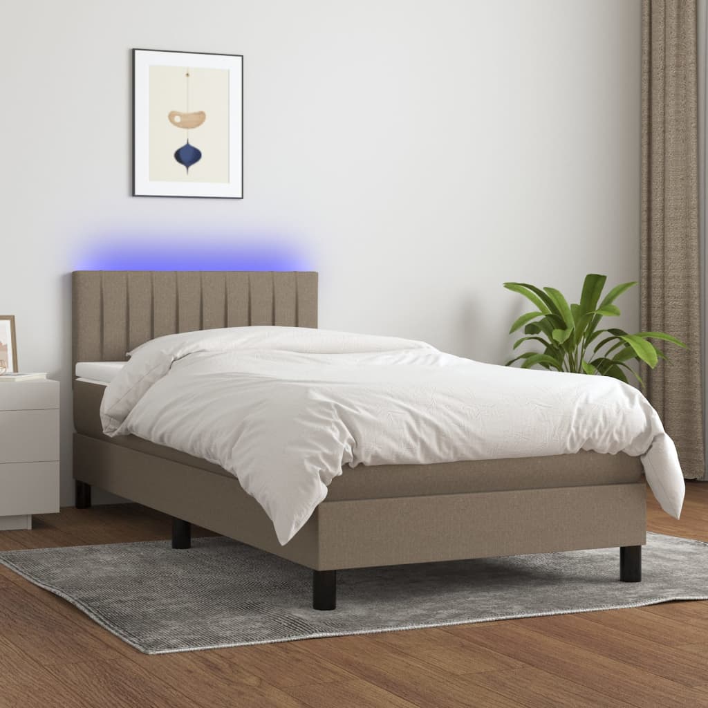 Letto a Molle con Materasso e LED Tortora 90x200 cm in Tessuto - homemem39