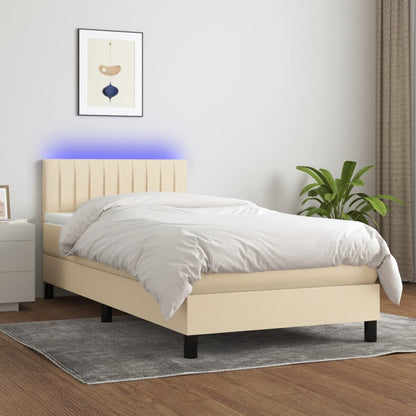 Letto a Molle con Materasso e LED Crema 90x200 cm in Tessuto