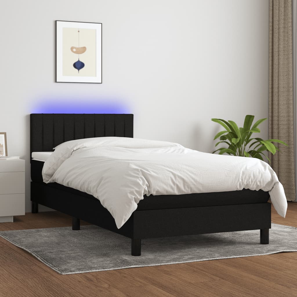 Letto a Molle con Materasso e LED Nero 100x200 cm in Tessuto - homemem39