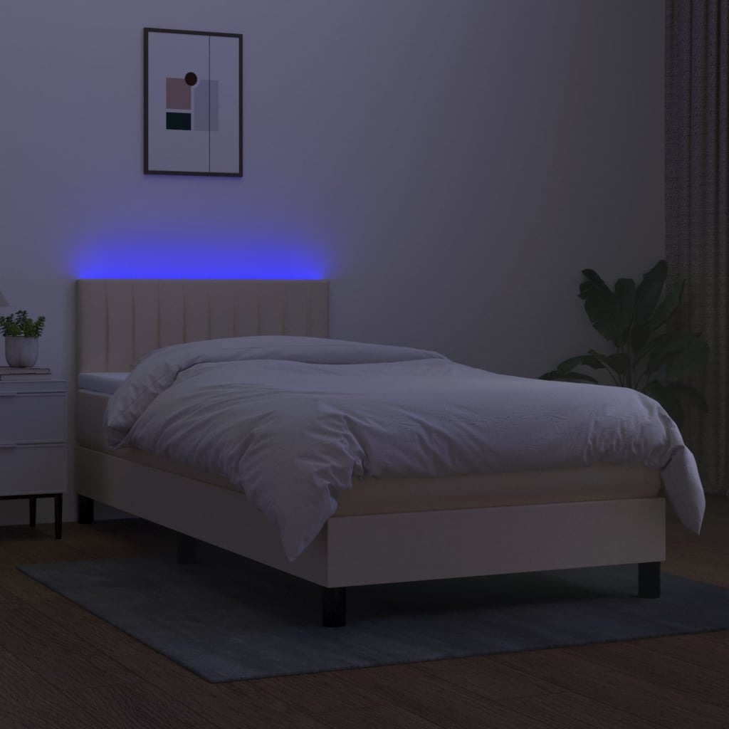 Letto a Molle con Materasso e LED Crema 100x200cm in Tessuto - homemem39