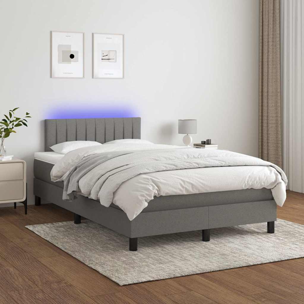 Letto a Molle Materasso e LED Grigio Scuro 120x200cm in Tessuto