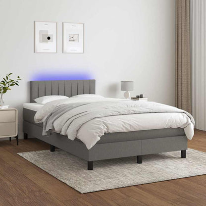 Letto a Molle Materasso e LED Grigio Scuro 120x200cm in Tessuto