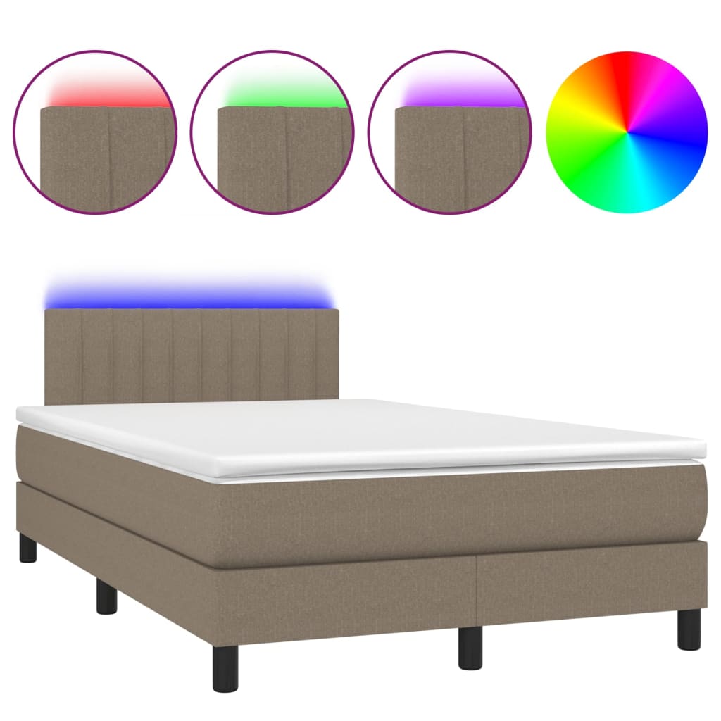 Letto a Molle con Materasso e LED Tortora 120x200cm in Tessuto | homemem39