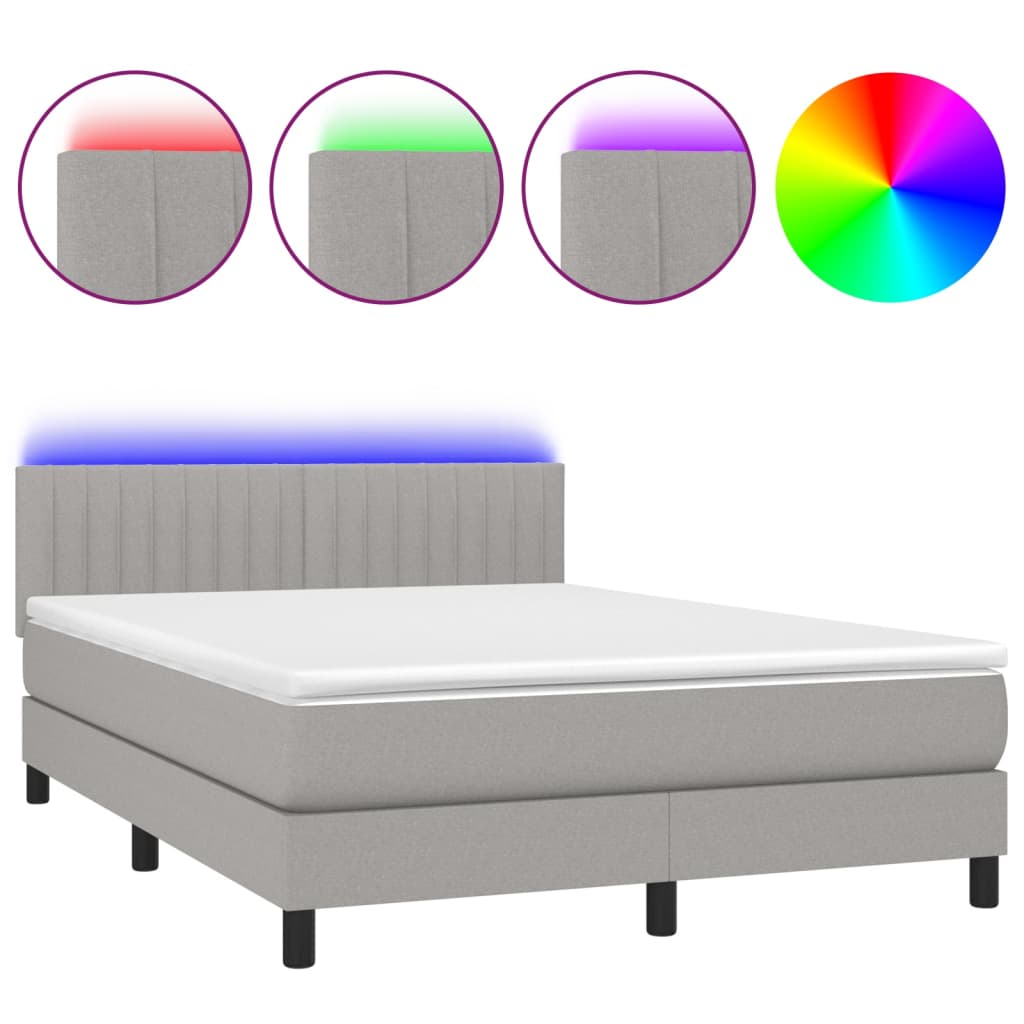 Letto a Molle Materasso e LED Grigio Chiaro 140x190 cm Tessuto - homemem39