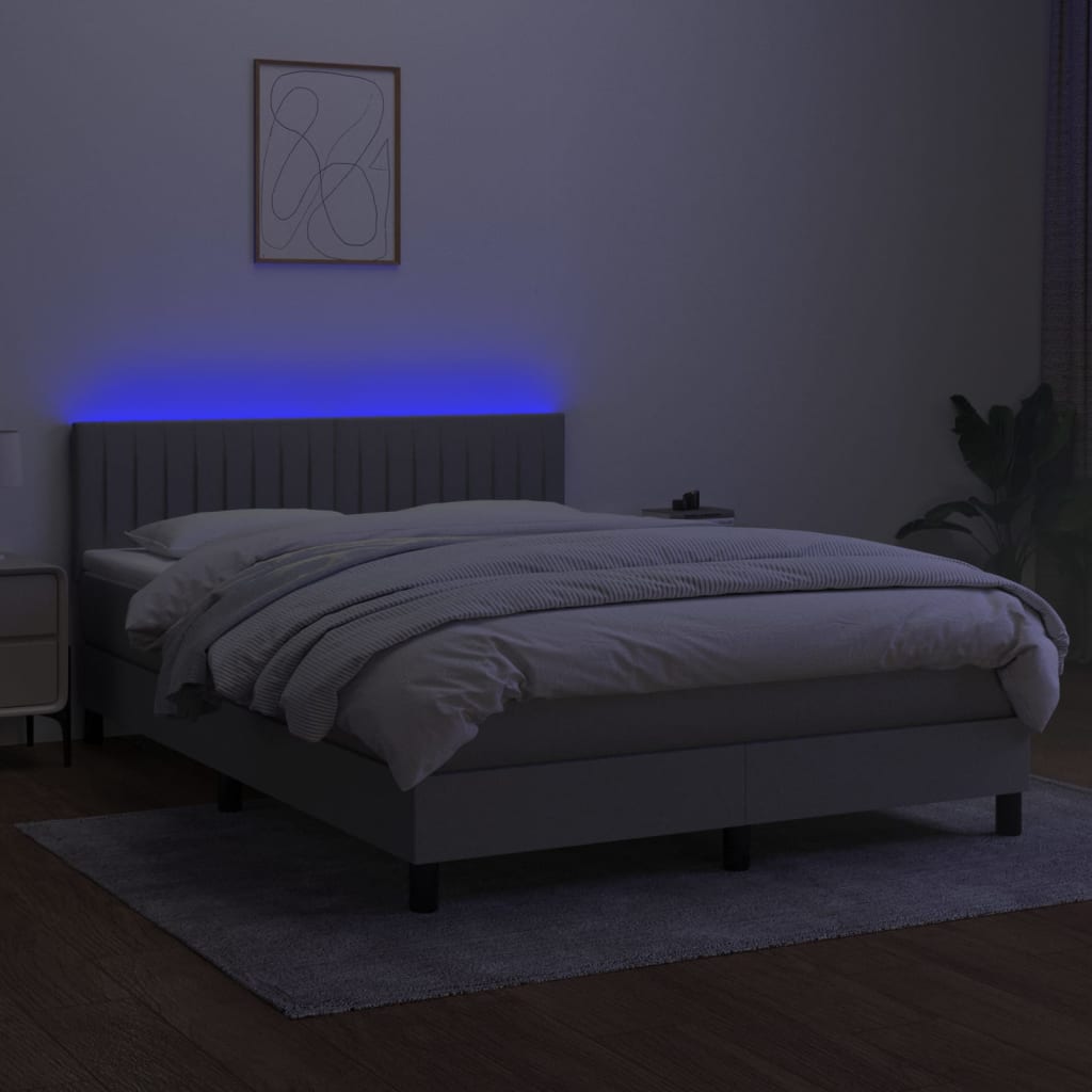 Letto a Molle Materasso e LED Grigio Chiaro 140x190 cm Tessuto - homemem39