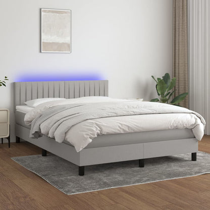 Letto a Molle Materasso e LED Grigio Chiaro 140x190 cm Tessuto - homemem39