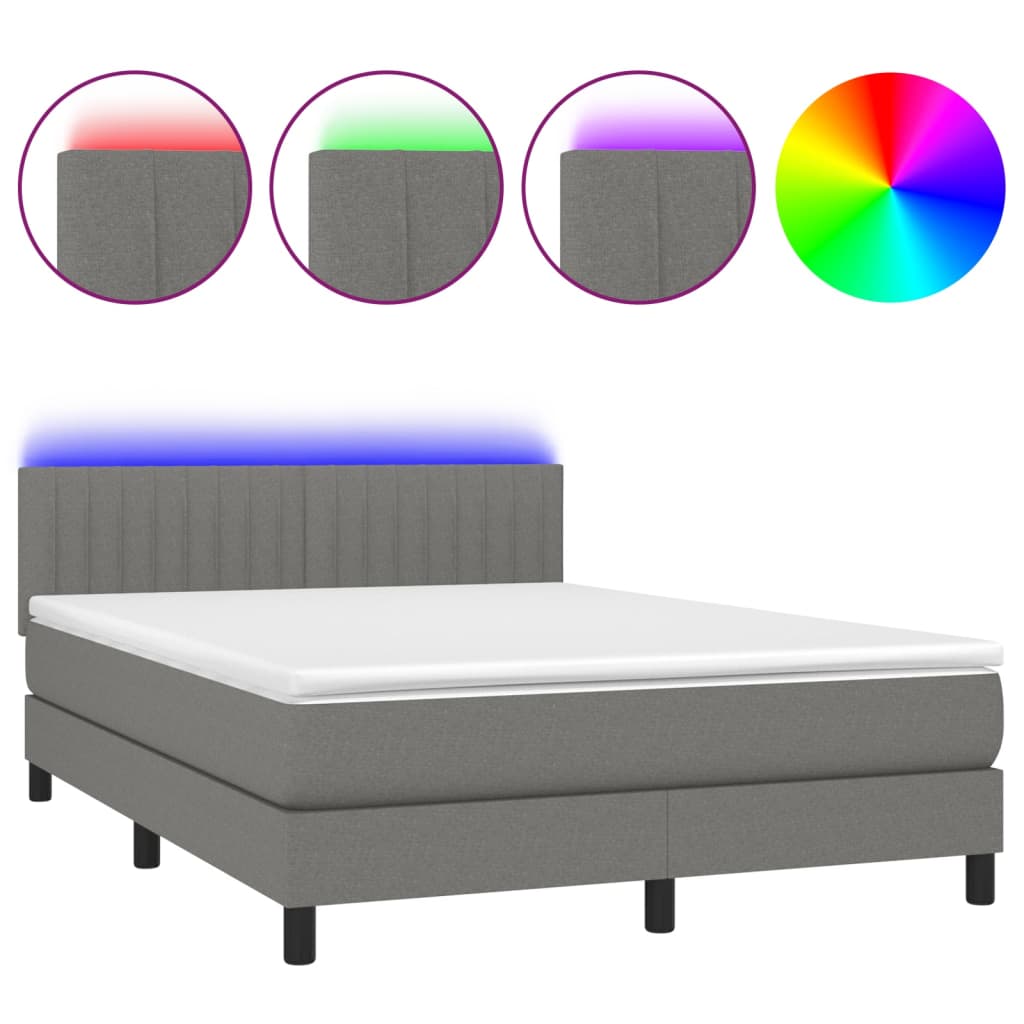 Letto a Molle Materasso e LED Grigio Scuro 140x190cm in Tessuto - homemem39