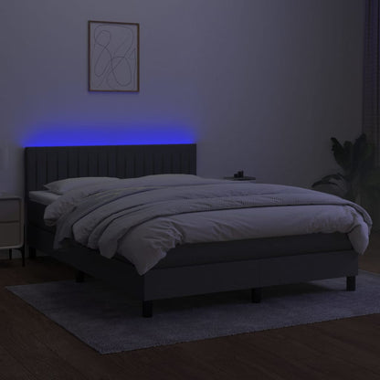 Letto a Molle Materasso e LED Grigio Scuro 140x190cm in Tessuto - homemem39