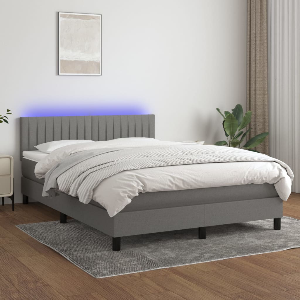 Letto a Molle Materasso e LED Grigio Scuro 140x190cm in Tessuto - homemem39