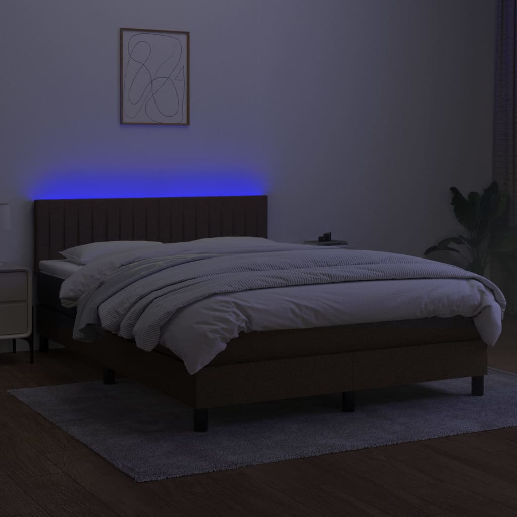 Letto a Molle Materasso e LED MarroneScuro 140x190cm in Tessuto - homemem39