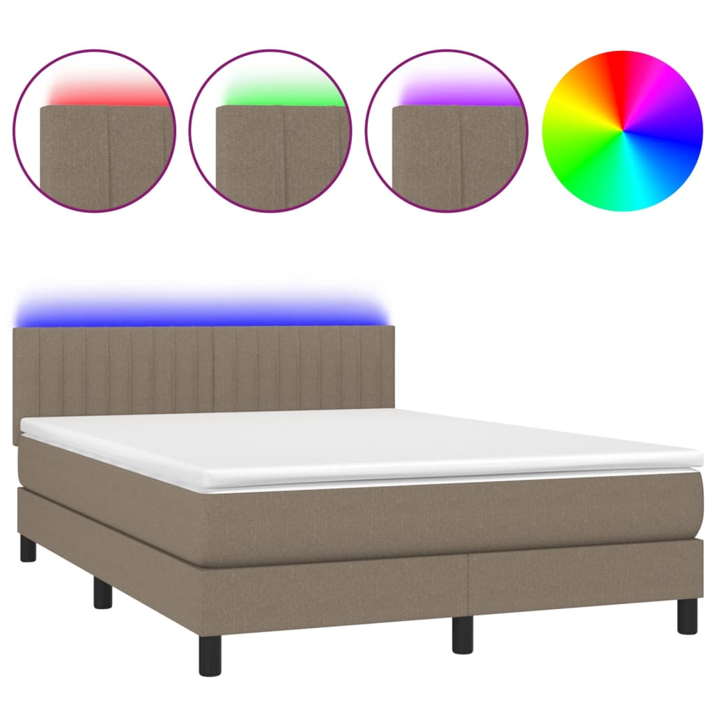 Letto a Molle con Materasso e LED Tortora 140x190 cm in Tessuto - homemem39