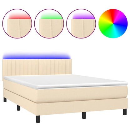 Letto a Molle con Materasso e LED Crema 140x190 cm in Tessuto | homemem39