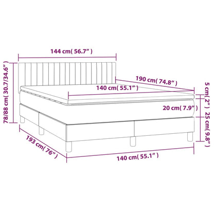 Letto a Molle con Materasso e LED Crema 140x190 cm in Tessuto | homemem39