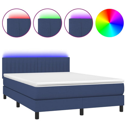 Letto a Molle con Materasso e LED Blu 140x190 cm in Tessuto - homemem39