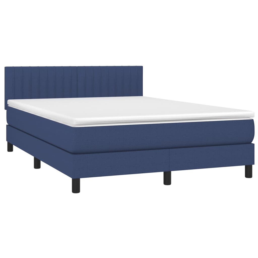 Letto a Molle con Materasso e LED Blu 140x190 cm in Tessuto - homemem39