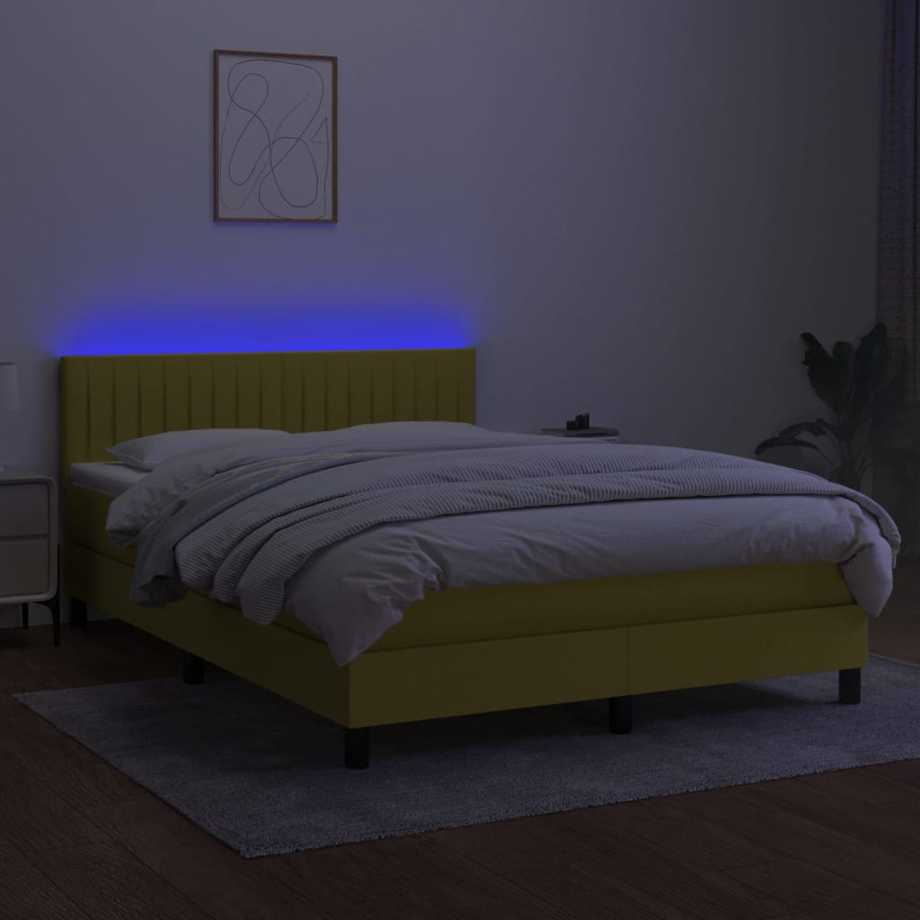 Letto a Molle con Materasso e LED Blu 140x190 cm in Tessuto - homemem39