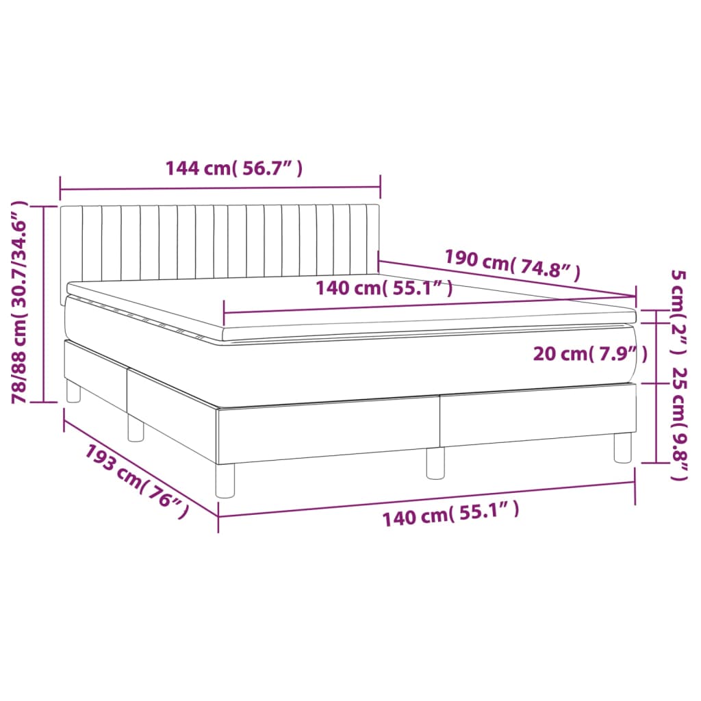 Letto a Molle con Materasso e LED Blu 140x190 cm in Tessuto - homemem39