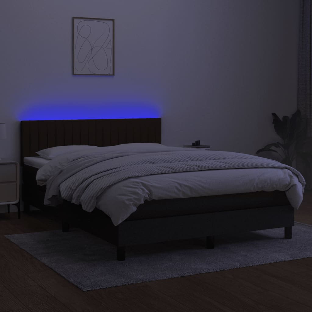 Letto a Molle con Materasso e LED Nero 140x200 cm in Tessuto - homemem39