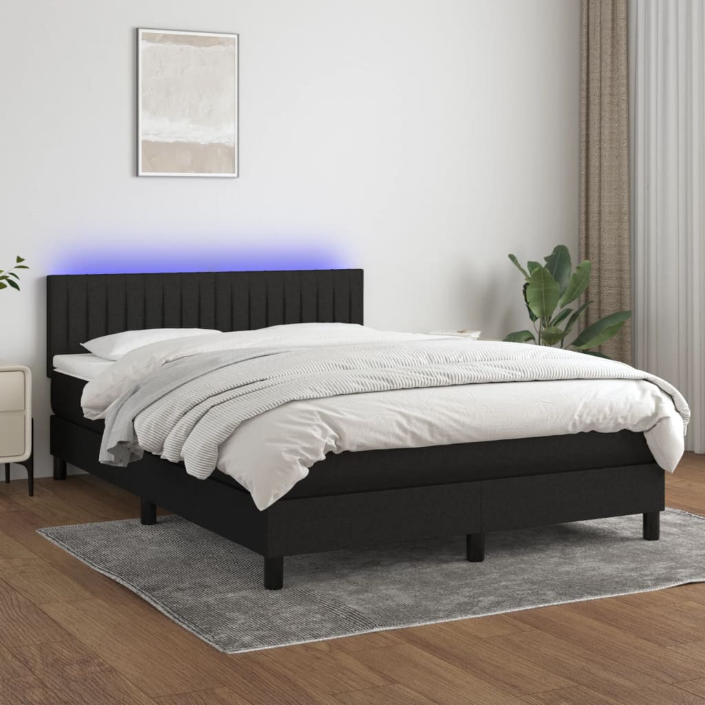 Letto a Molle con Materasso e LED Nero 140x200 cm in Tessuto - homemem39