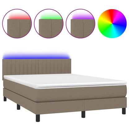 Letto a Molle con Materasso e LED Tortora 140x200 cm in Tessuto - homemem39