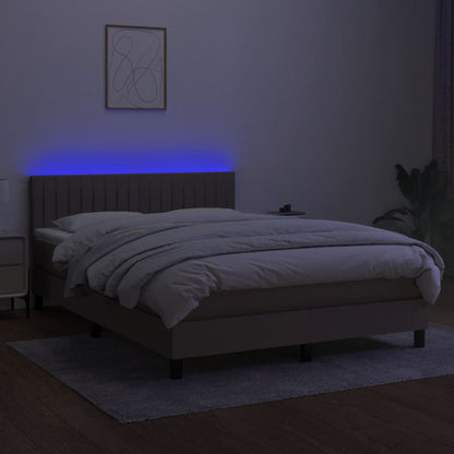 Letto a Molle con Materasso e LED Tortora 140x200 cm in Tessuto - homemem39