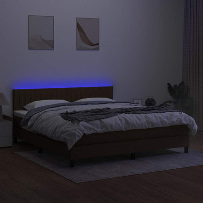 Letto a Molle Materasso e LED Marrone Scuro 160x200 cm Tessuto