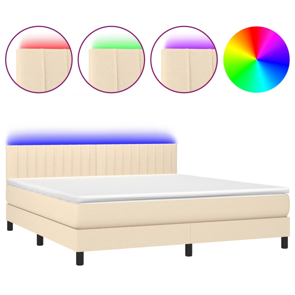 Letto a Molle con Materasso e LED Crema 160x200 cm in Tessuto - homemem39