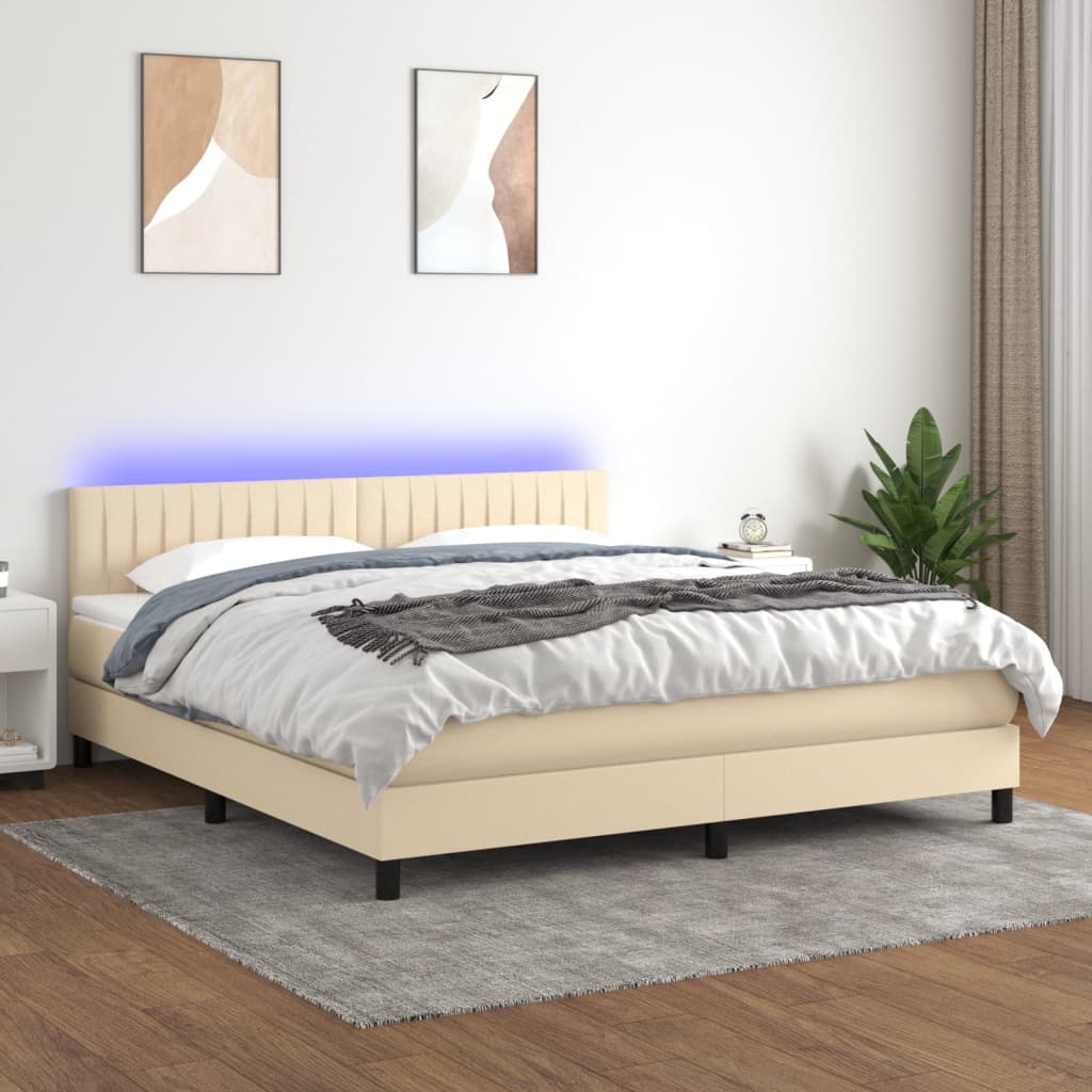Letto a Molle con Materasso e LED Crema 160x200 cm in Tessuto - homemem39
