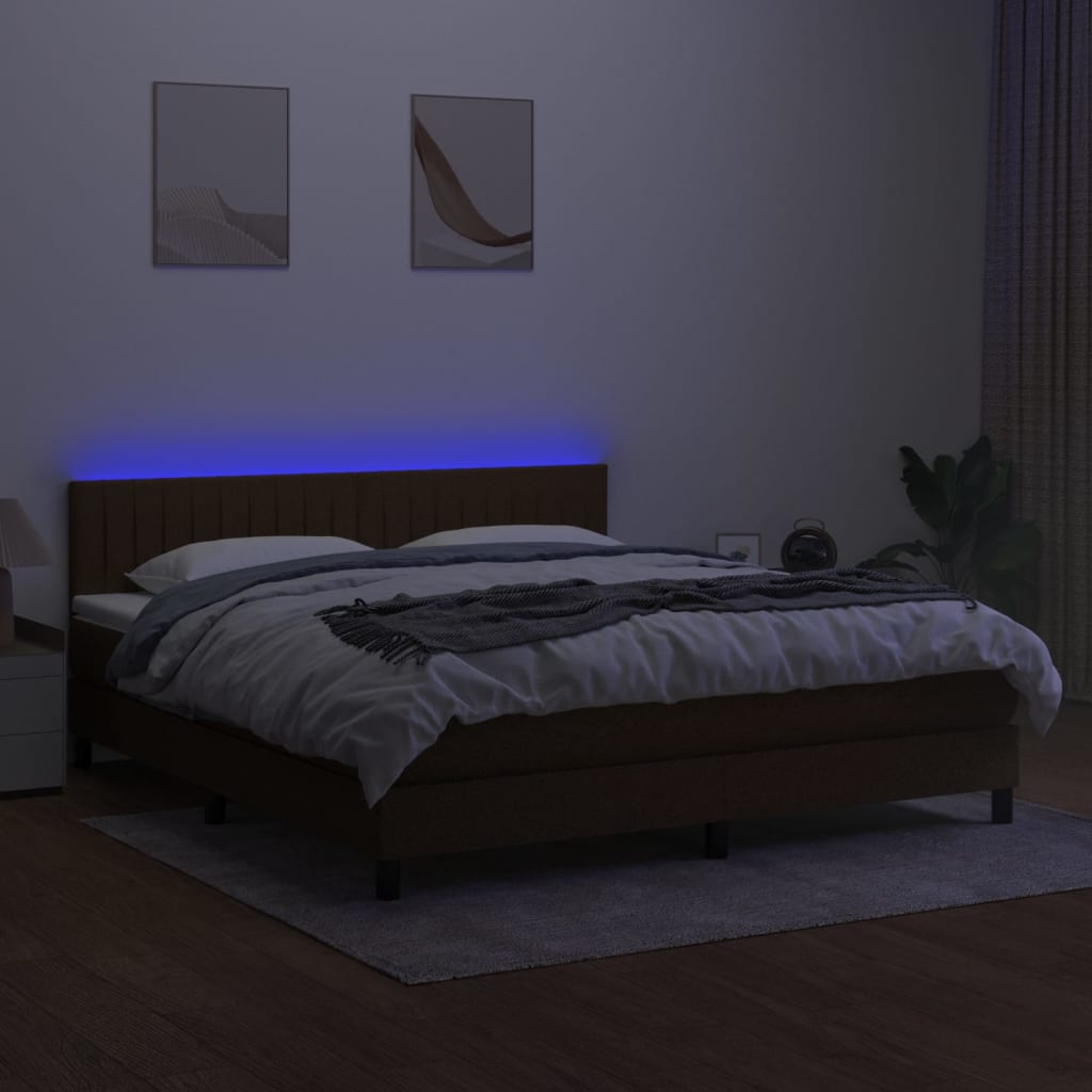 Letto a Molle Materasso e LED MarroneScuro 180x200cm in Tessuto - homemem39