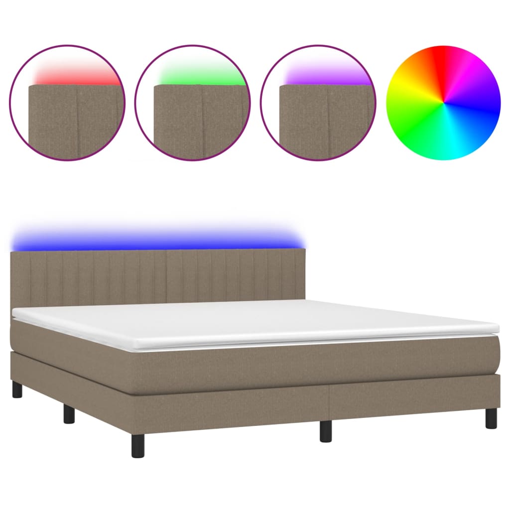 Letto a Molle con Materasso e LED Tortora 180x200 cm in Tessuto | homemem39
